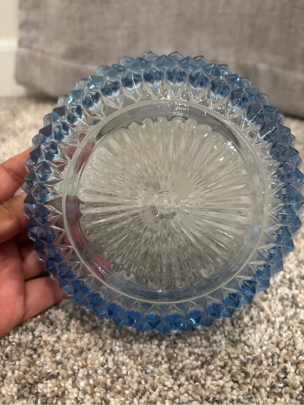 Vintage Indiana Glass Regal Blue Diamond Point Mayonnaise Bowl & Under plate Set